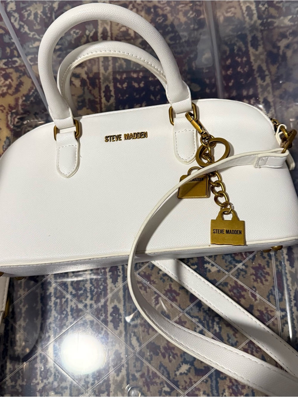 Steve Madden White Dome Satchel with Gold Hardware
